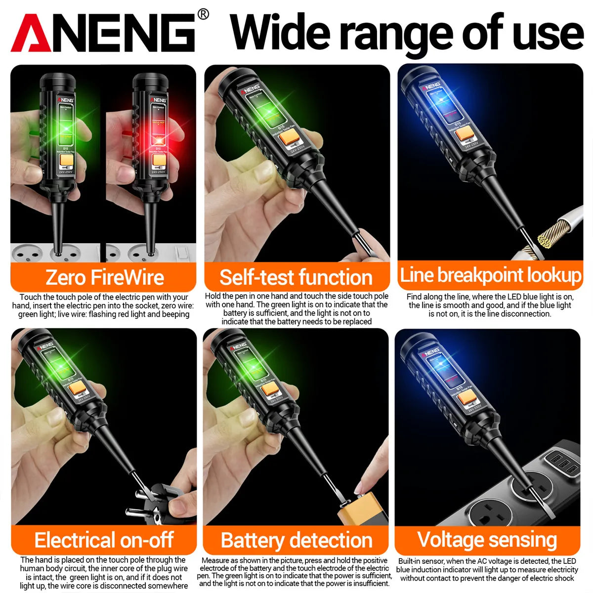 ANENG B15 Induction Teste Pen Highlight Color Light Professional AC Voltage Detection Electrician Screwdriver Testing Tools 