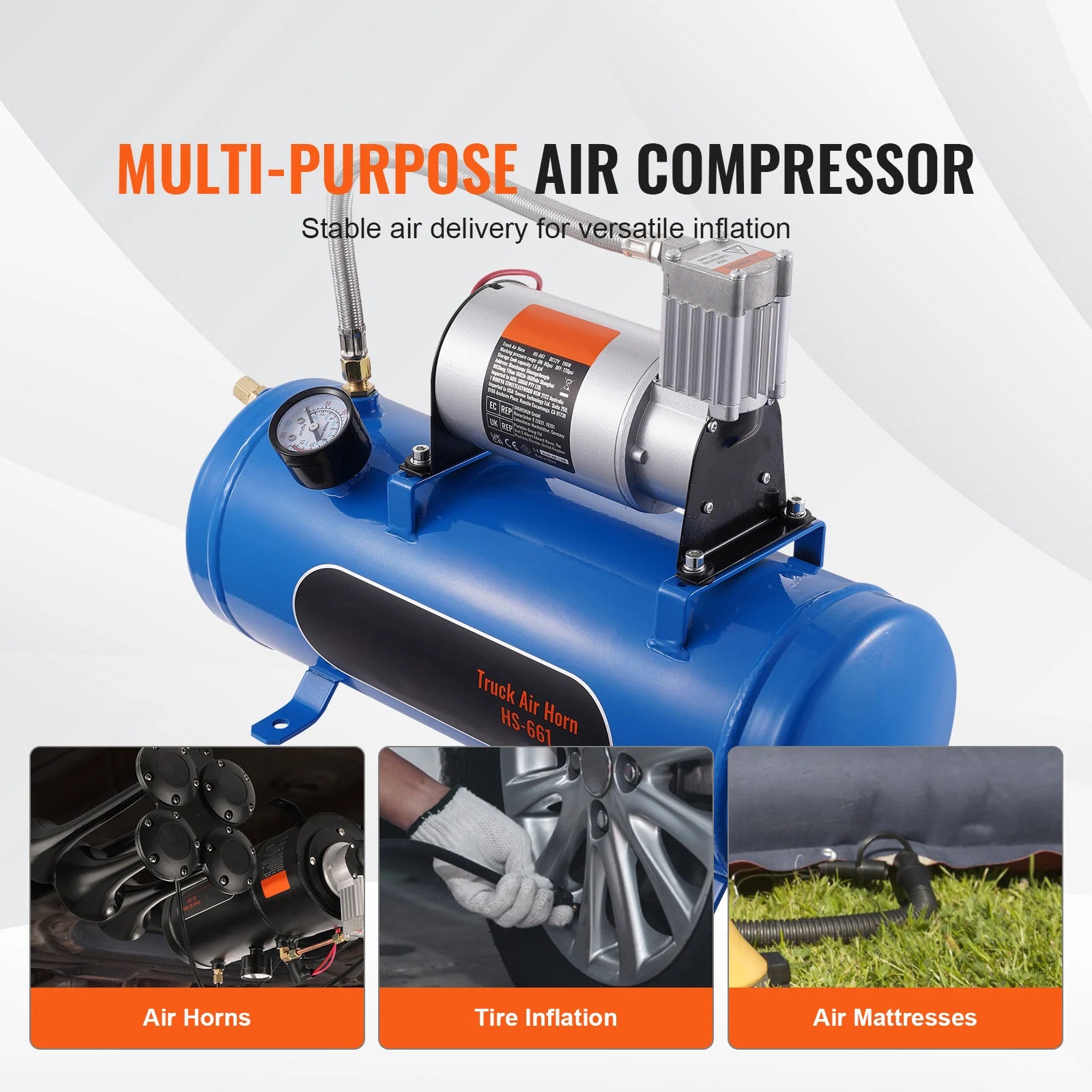 SucceBuy 12V Luftkompressor mit Tank 3/6L Zughupe Luftkompressorsystem 120psi für Zughupe/Reifenaufpumpen
