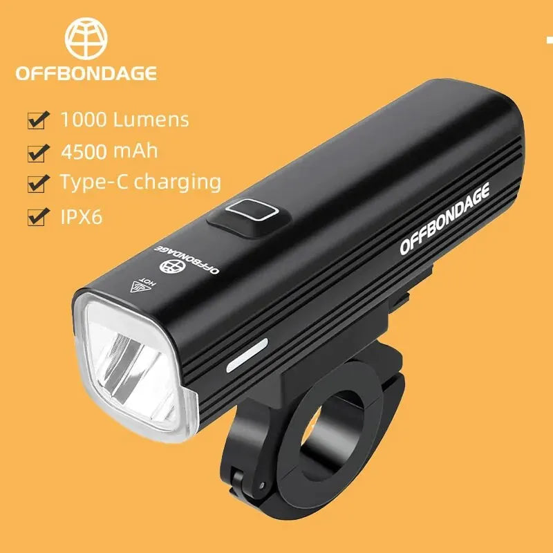 OFFBONDAGE Bicycle Light 1000Lumen Bike Headlight Power Bank Flashlight Handlebar USB Charging MTB Road Highlight 