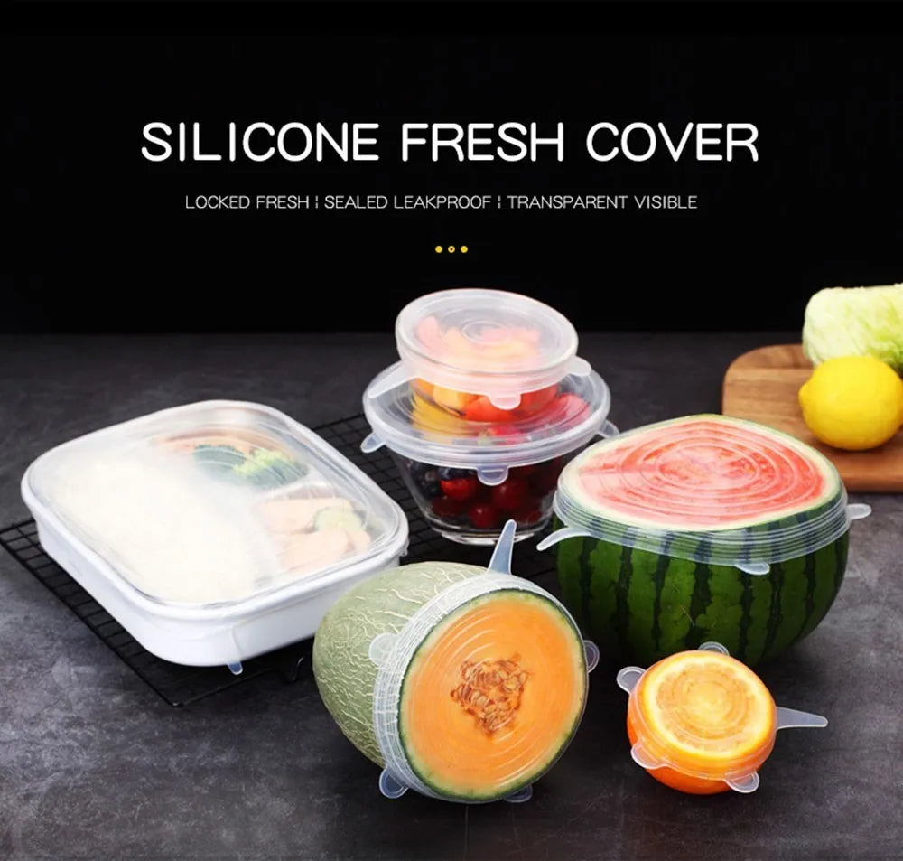6 Pcs Silicone Cover  Stretch Lids for Kitchen Microwave Food Covers Bowl Caps Elastic Silicone Lid Cap Universal Adaptable Lids 