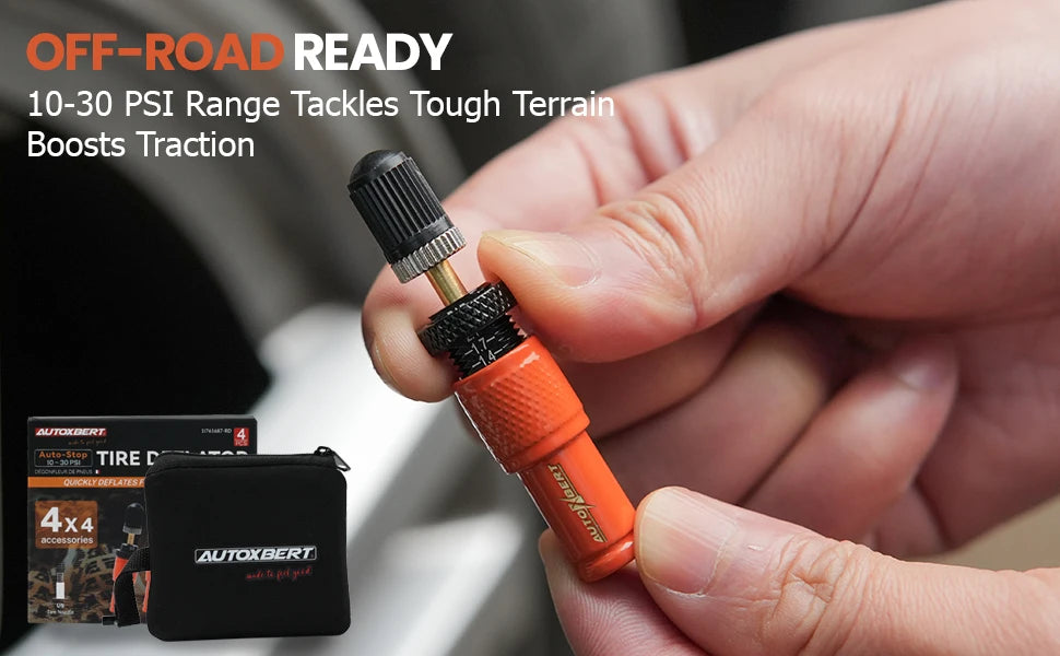 4 X 10-30 PSI Orange Adjustable Auto-Stop Tire Deflator Valve Kit Screw-on Tyre Deflator Tool For Offroad 4x4 Vehicle Accessorie