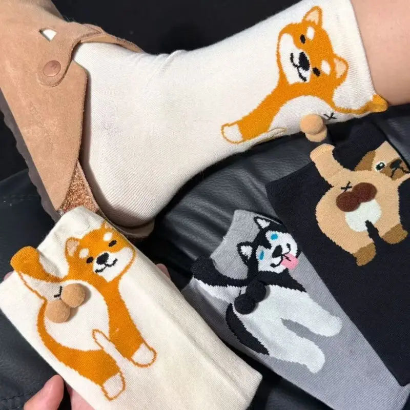 Cartoon Cat Egg Couple Socks Cozy Mid-Calf Cotton for Maternity Warm Winter Cute Present for Christmas Cat Lovers Family 