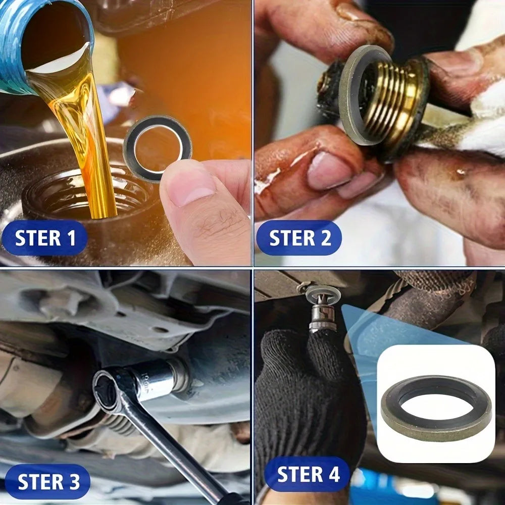 100pcs/Box Car Oil Pan Gasket Kit with Replaceable Rubber Oil Plug Washers and Seals for M6, M8, M10, M12, M14, M16