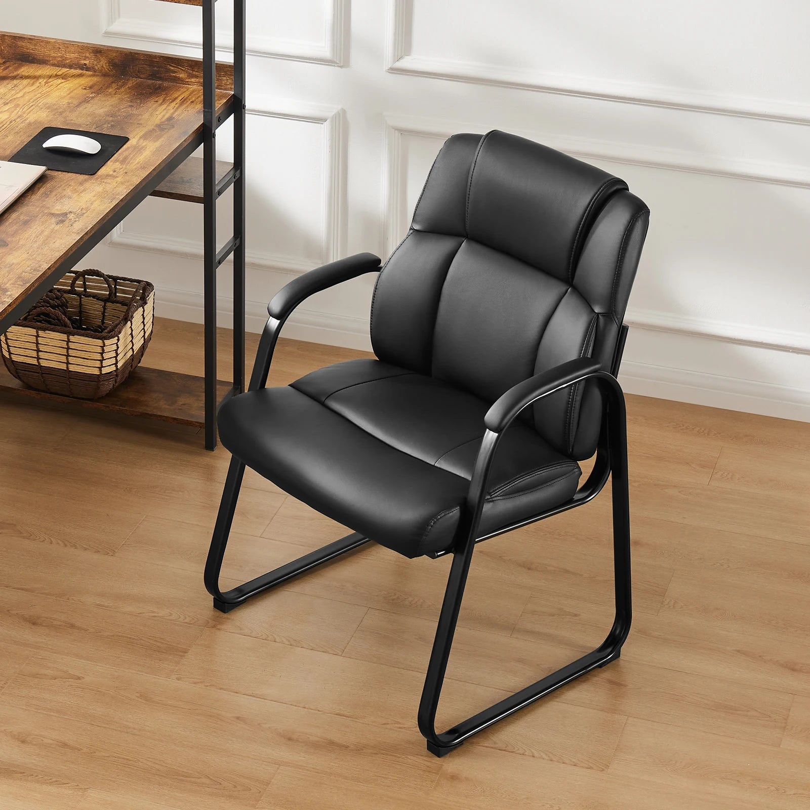 Ergonomic PU Leather Office Guest Chair with Padded Arms and Backrest