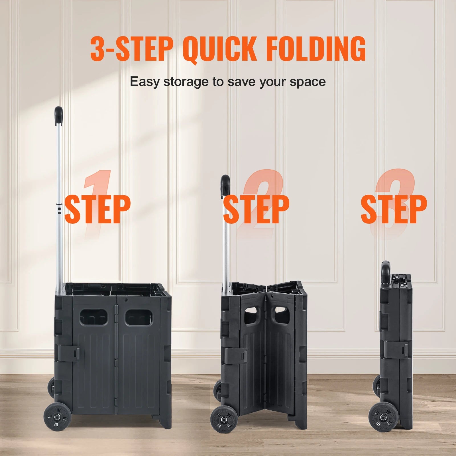 Foldable Utility Shopping Cart with Wheels & Telescopic Handle