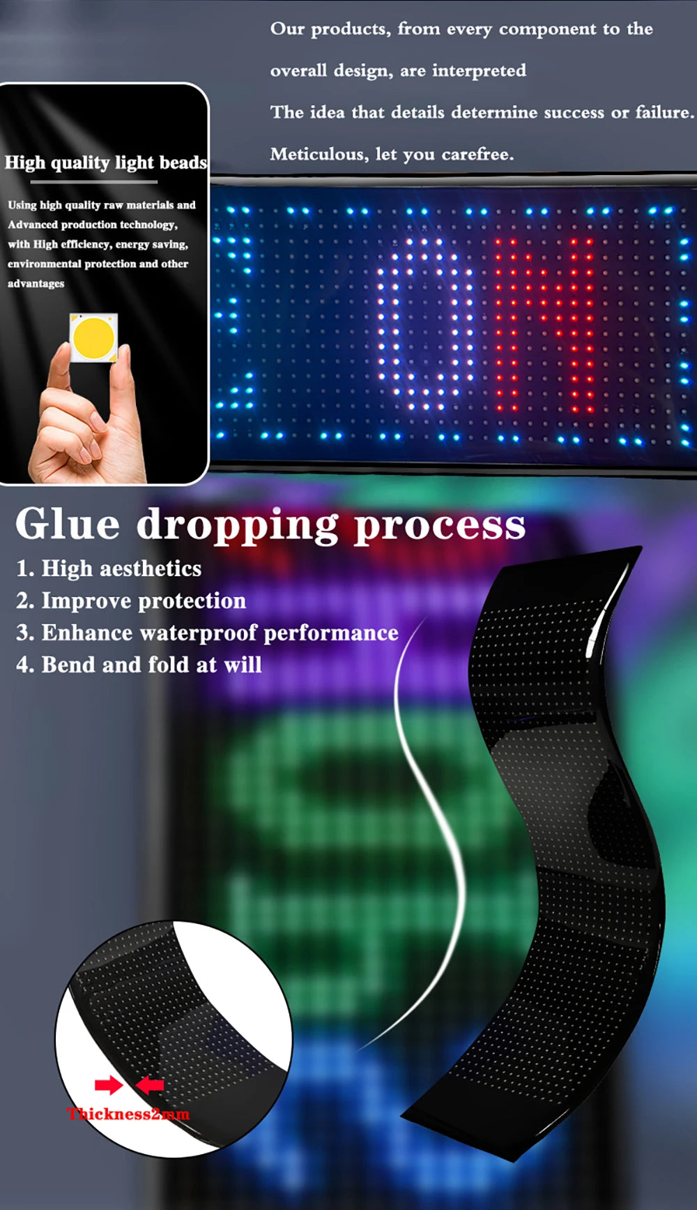 Painel de matriz RGB LED programável flexível