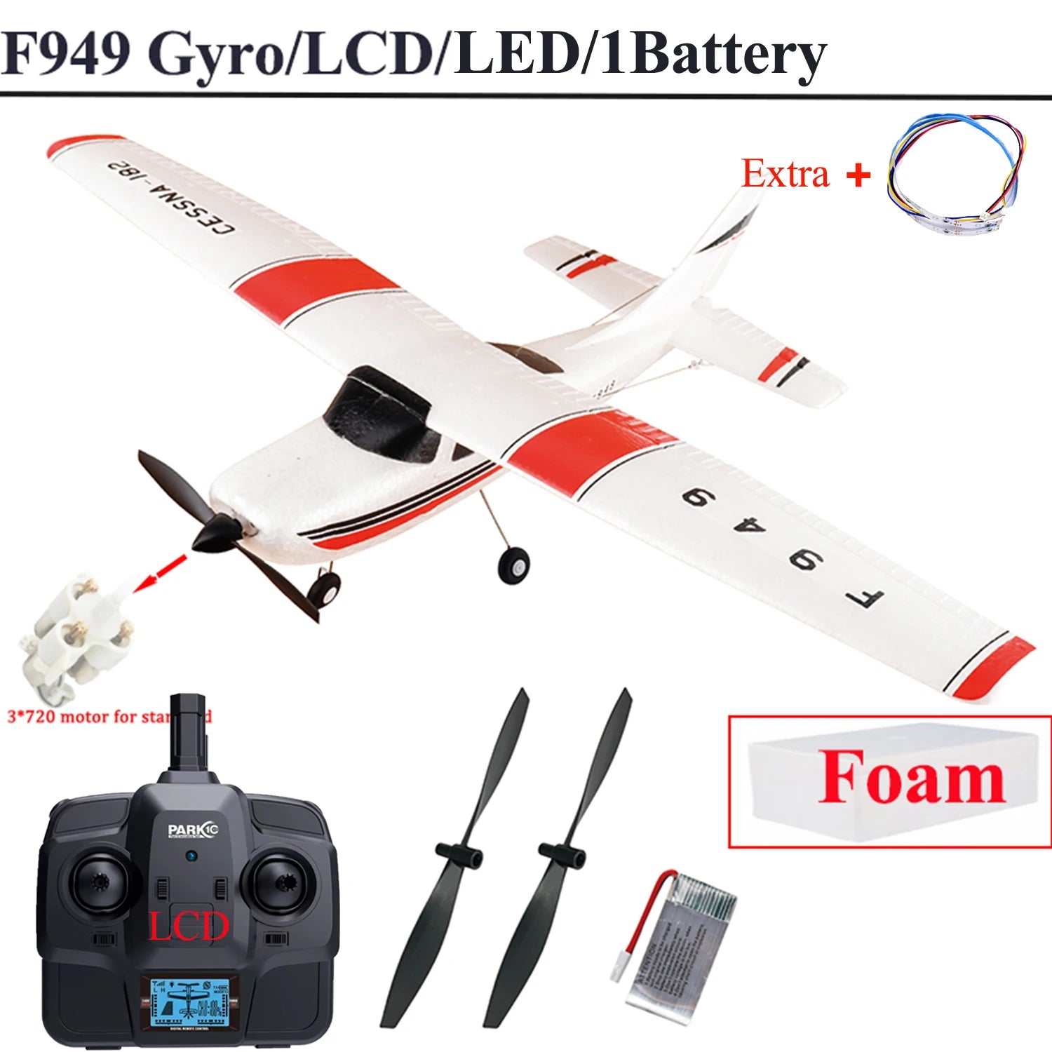 【C0】WLtoys 2.4G F949 LCD Version RC Airplane Cessna 182 3D6G 3Ch Fixed Wing Plane Outdoor Drone RTF With Gyroscope And Night 