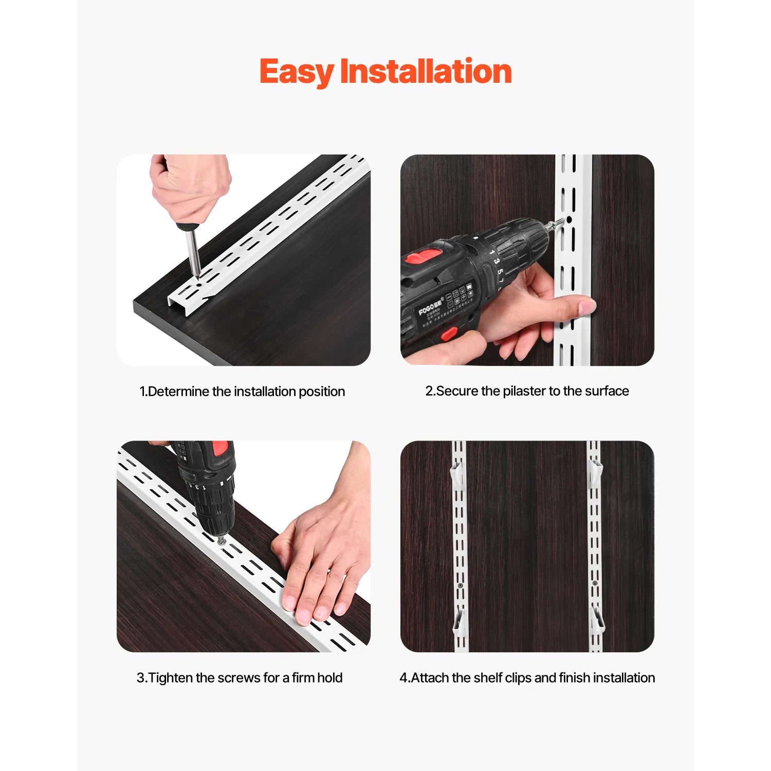 60in Adjustable Wall Shelf Track System – 5pcs Dual Slot Rails