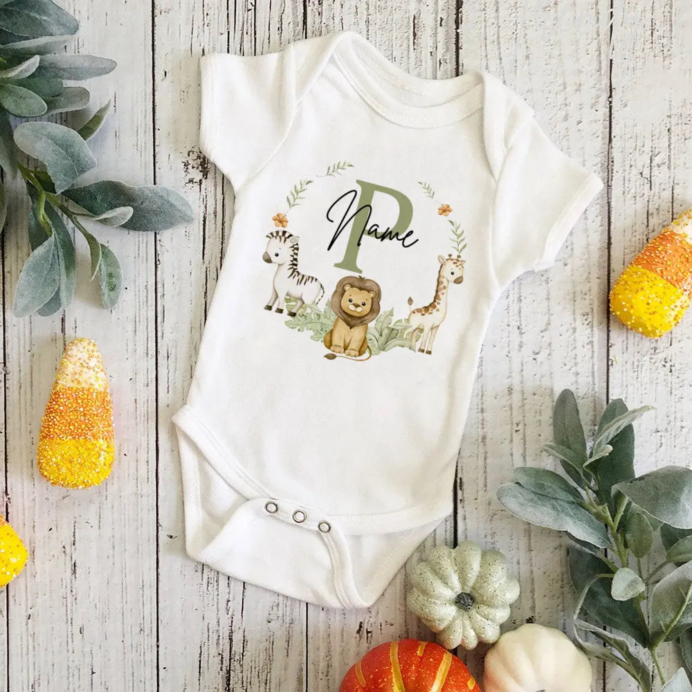 Gepersonaliseerd Safari-initiaal Baby Body