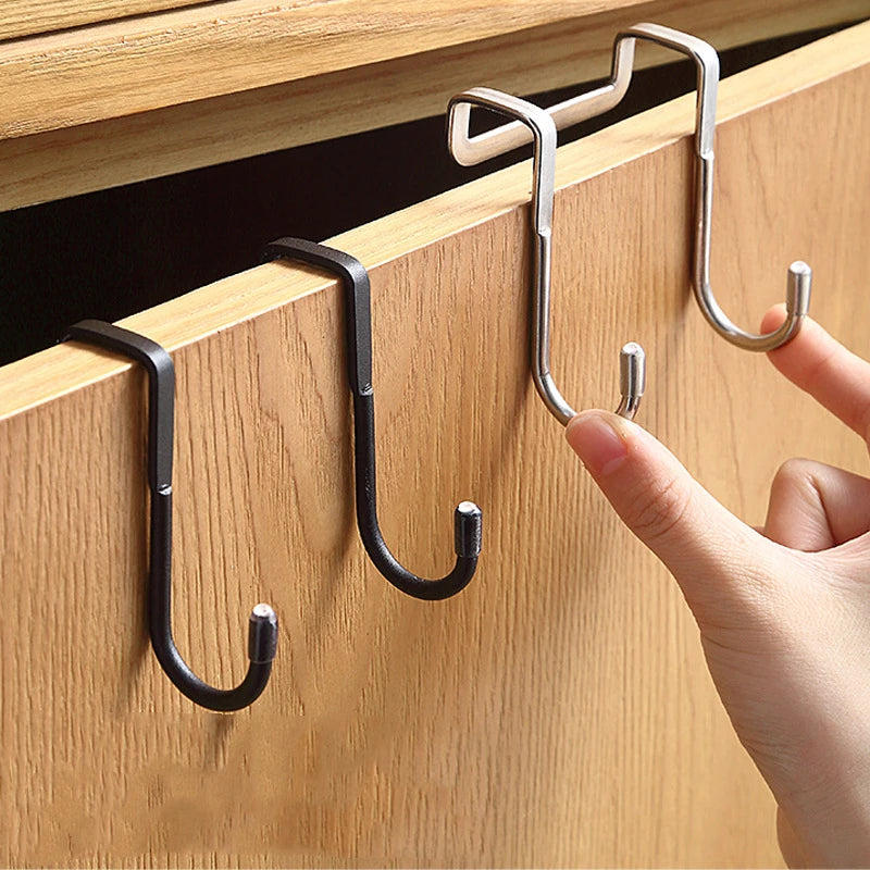 304 Stainless Steel Hook Free Punching Double  S-Shape Hook Kitchen Bathroom Cabinet Door Back Type Coat Towel Storage Hanger 
