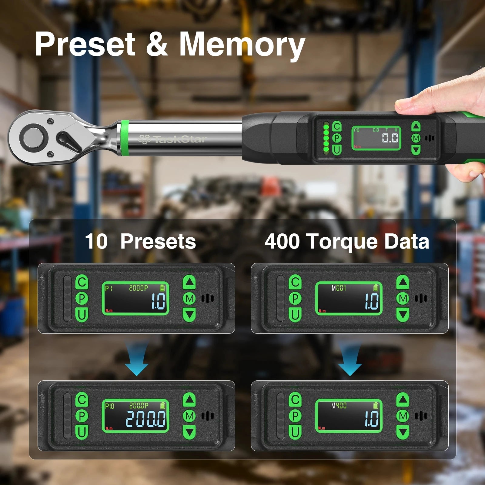Clé dynamométrique numérique 3/8" ±2% de précision avec écran LCD et ensemble d'adaptateurs