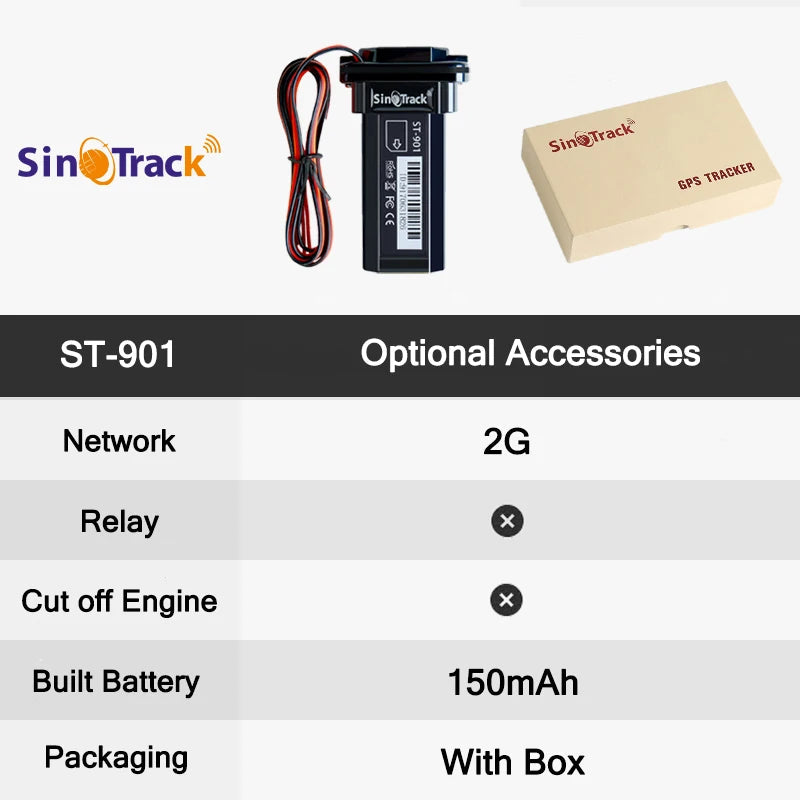 SinoTrack Best GPS Tracker ST-901 Vehicle Tracking Device Waterproof Motorcycle Car GPS GSM SMS Locator with Real Time Tracking 