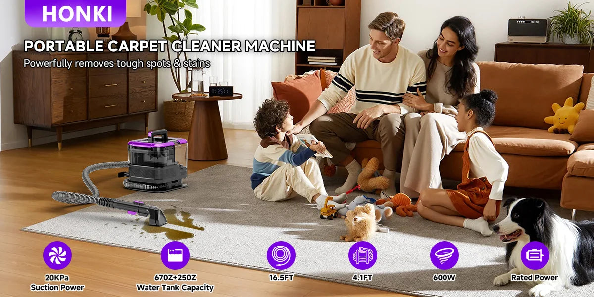 Honki 530W Carpet Cleaner Machine 20KPa Strong Suction Handheld Multifunctional Cleaner for Pet Hair Upholstery Sofa Mat Bed Self-cleaning Energy-saving Portable Wet and Dry Deep Cleaning Appliances