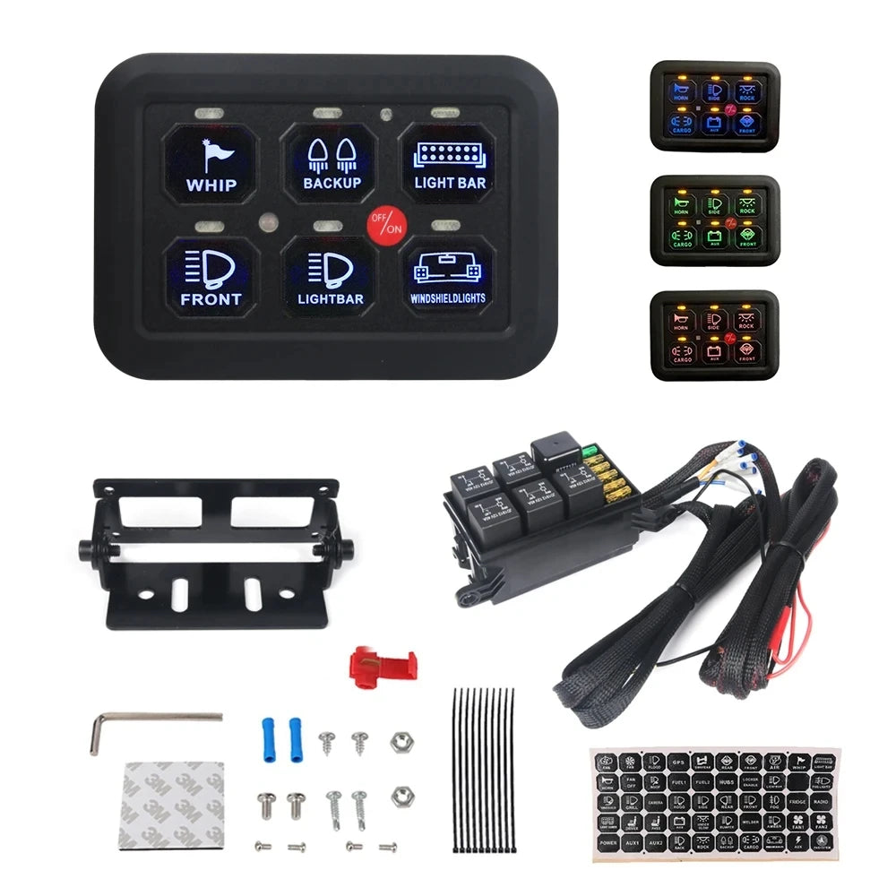 12V LED 6 Gang Switch Panel Circuit Control System