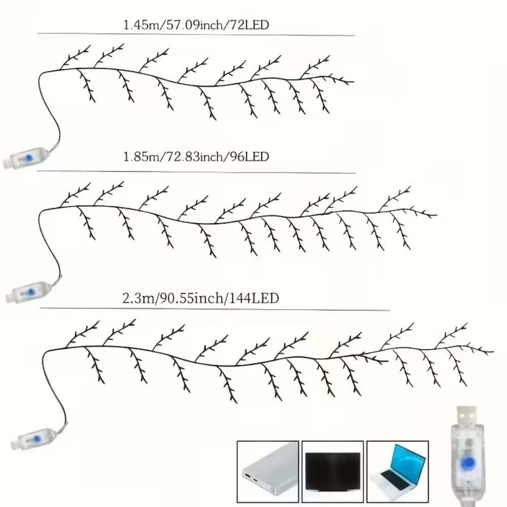 Luzes LED USB em forma de trepadeira de salgueiro, 48–96 LEDs