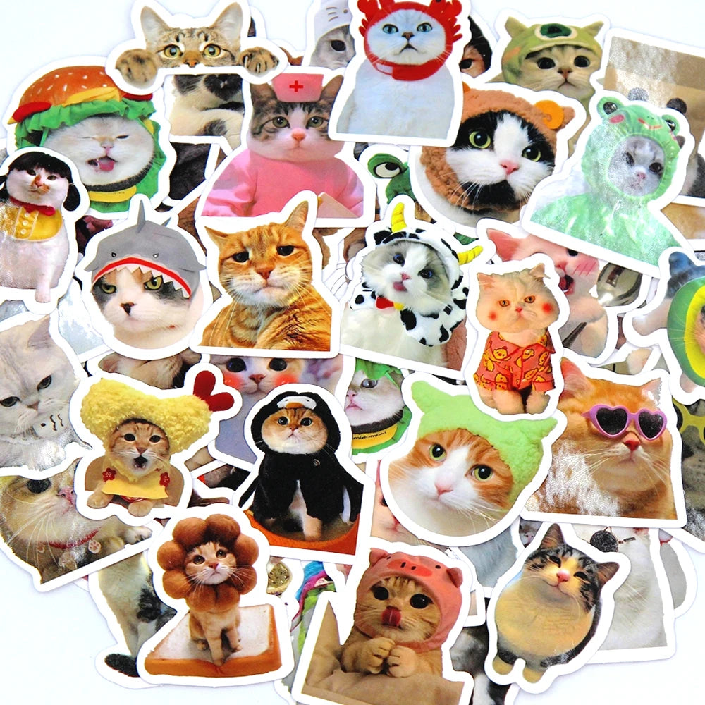 10/50/100pcs Funny Cat Stickers Cartoon Cute Decals Toy Stationery Guitar Phone Bicycle Laptop Luggage Car Graffiti Kids Sticker 
