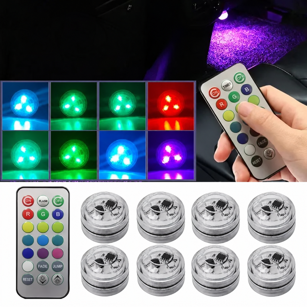 Wireless RGB LED Ambient Light with Remote, IP68 Rated