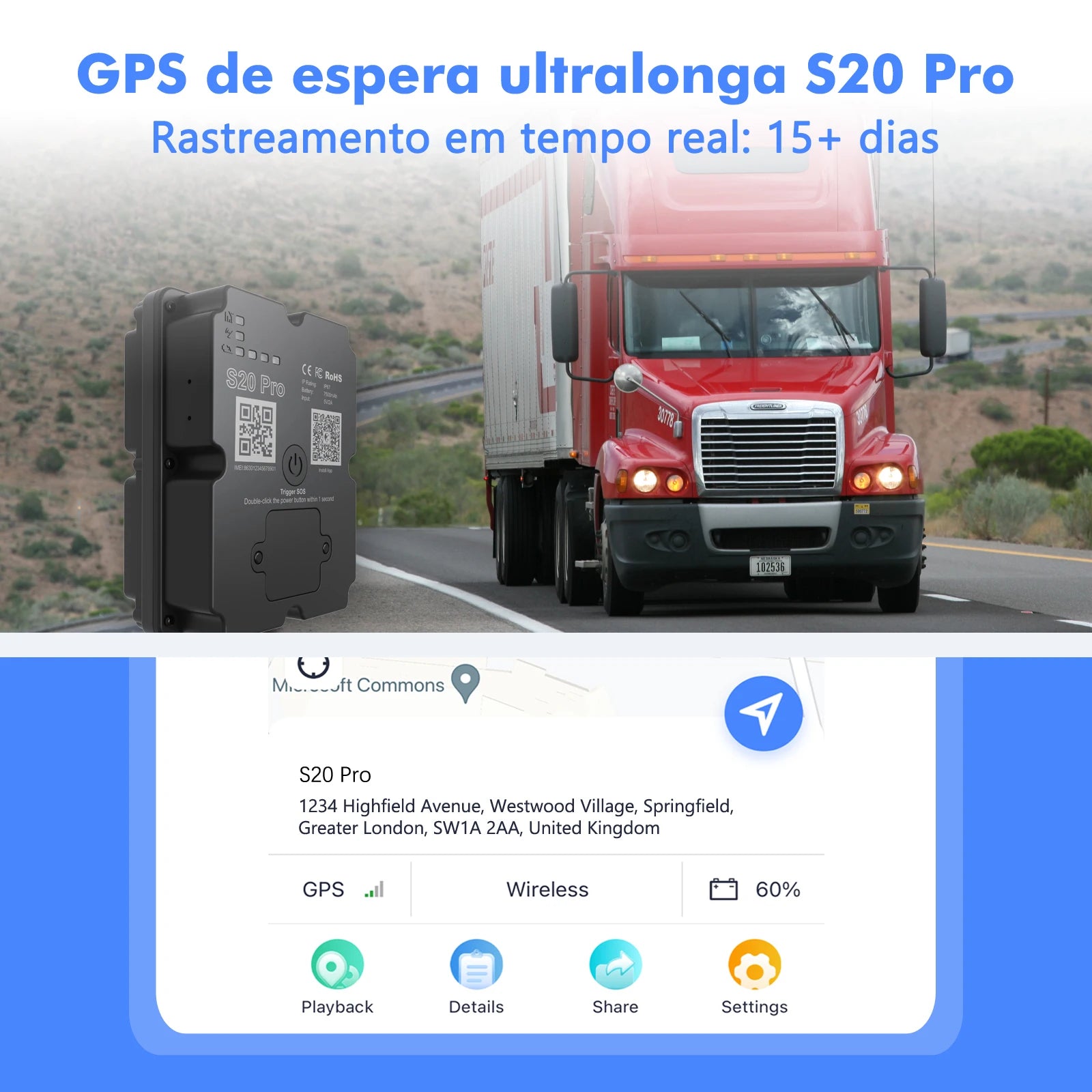 Rastreador GPS 4G con batería de 7500mAh, 45 días en espera y seguimiento en tiempo real