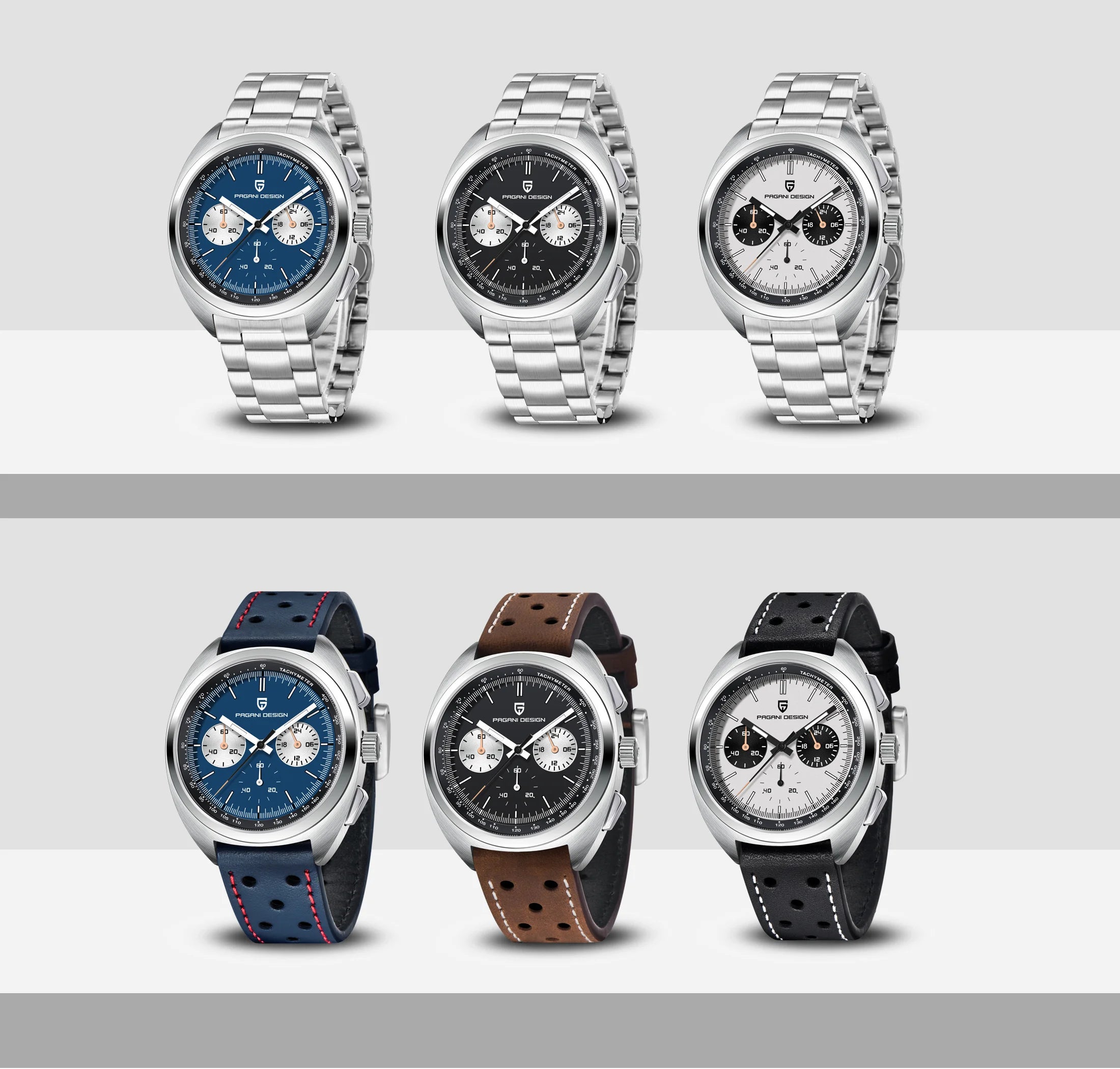 Pagani Design Panda Dial Chronograph Watch Sapphire Steel 10Bar