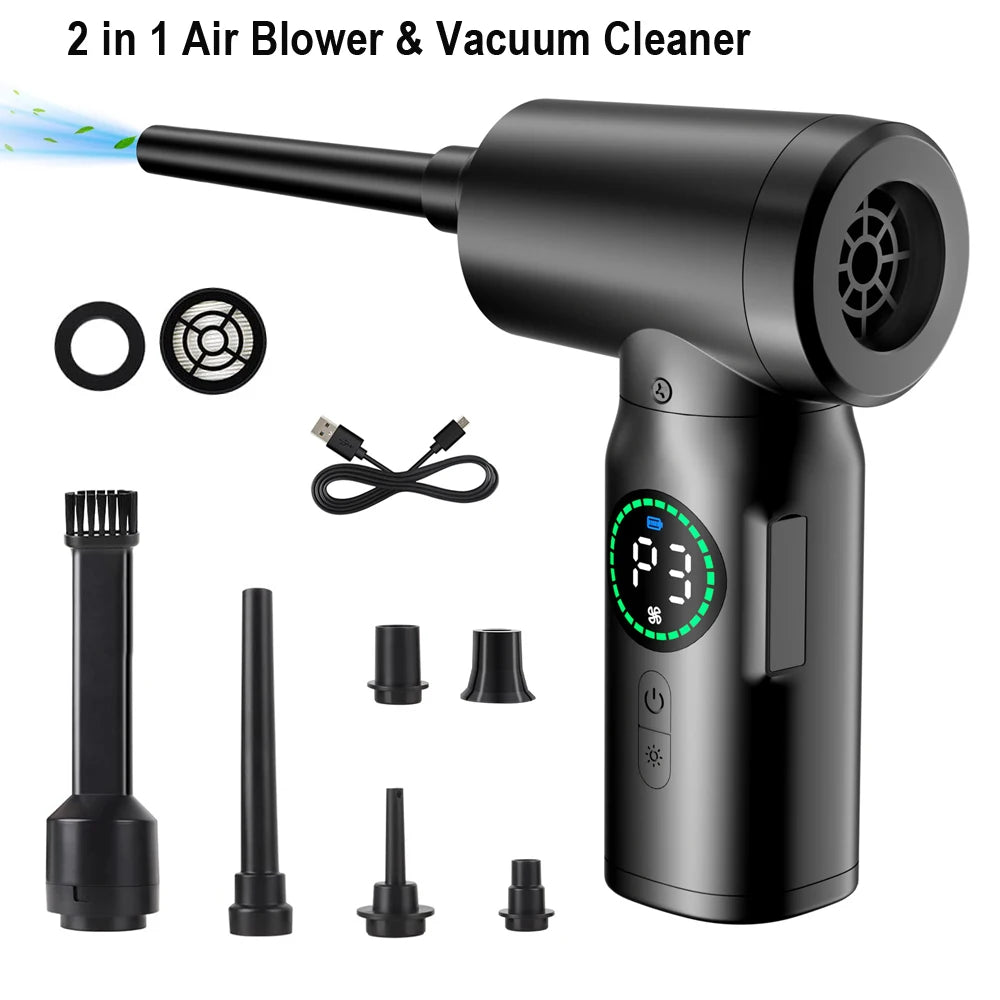 7500mAh Portable Compressed Air Duster Multi Air Blower & Vacuum Cleaner Cordless Duster Blower for Keyboard Computer Cleaning 