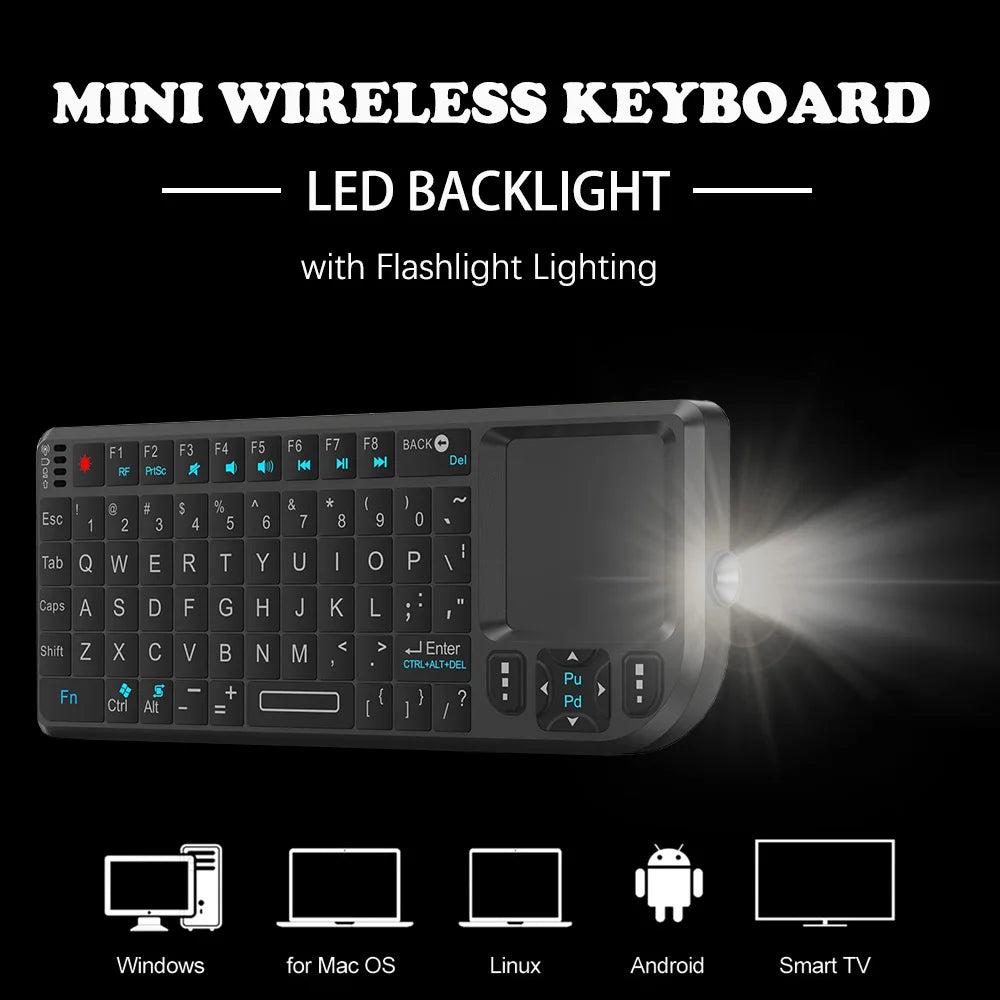 2.4G Wireless Keyboard With 7-color Backlight Touchpad Mouse And Flashligt- Portable Applicable- Perfect For PC Smart TV Box 