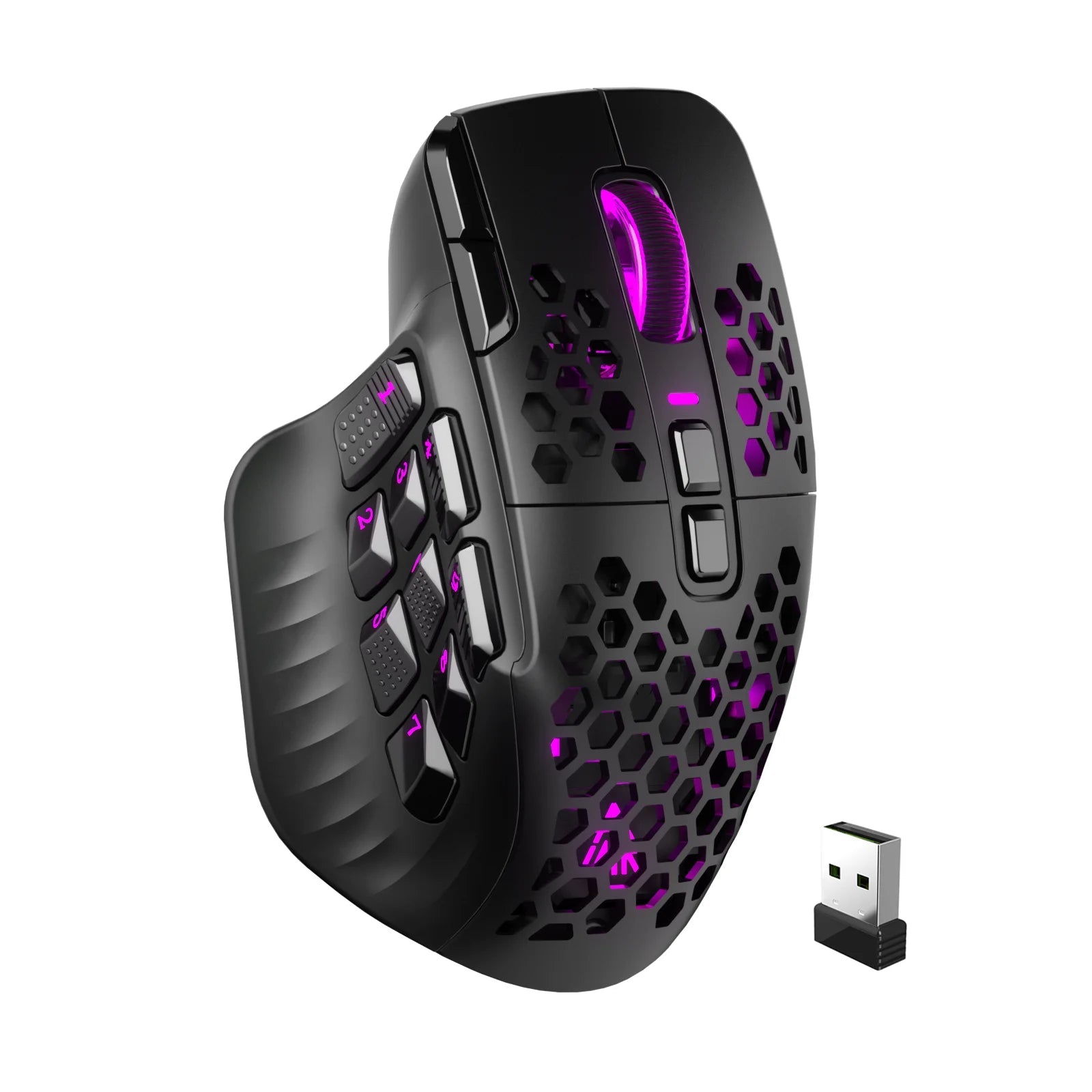 SOLAKAKA SM809 Pro Wireless MMO Gaming Mouse PAW3311 16 Side Buttons 24000 DPI RGB Honeycomb Programmable Macro Wireless mouse 