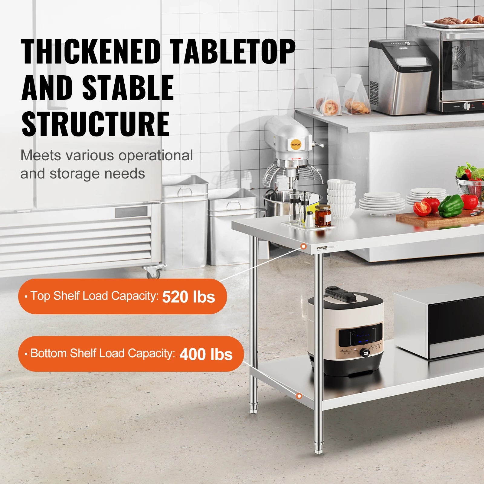 Stainless Steel Work Table with Adjustable Shelves for Kitchen Use