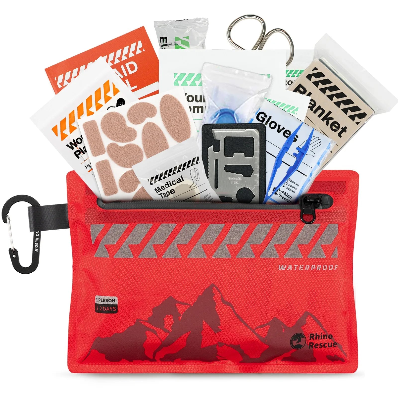 Small First Aid Kit RHINO RESCUE Ultralight Waterproof Medical Kit for Hiking Camping Backpacking Cycling Travel Vehicles 105PC 
