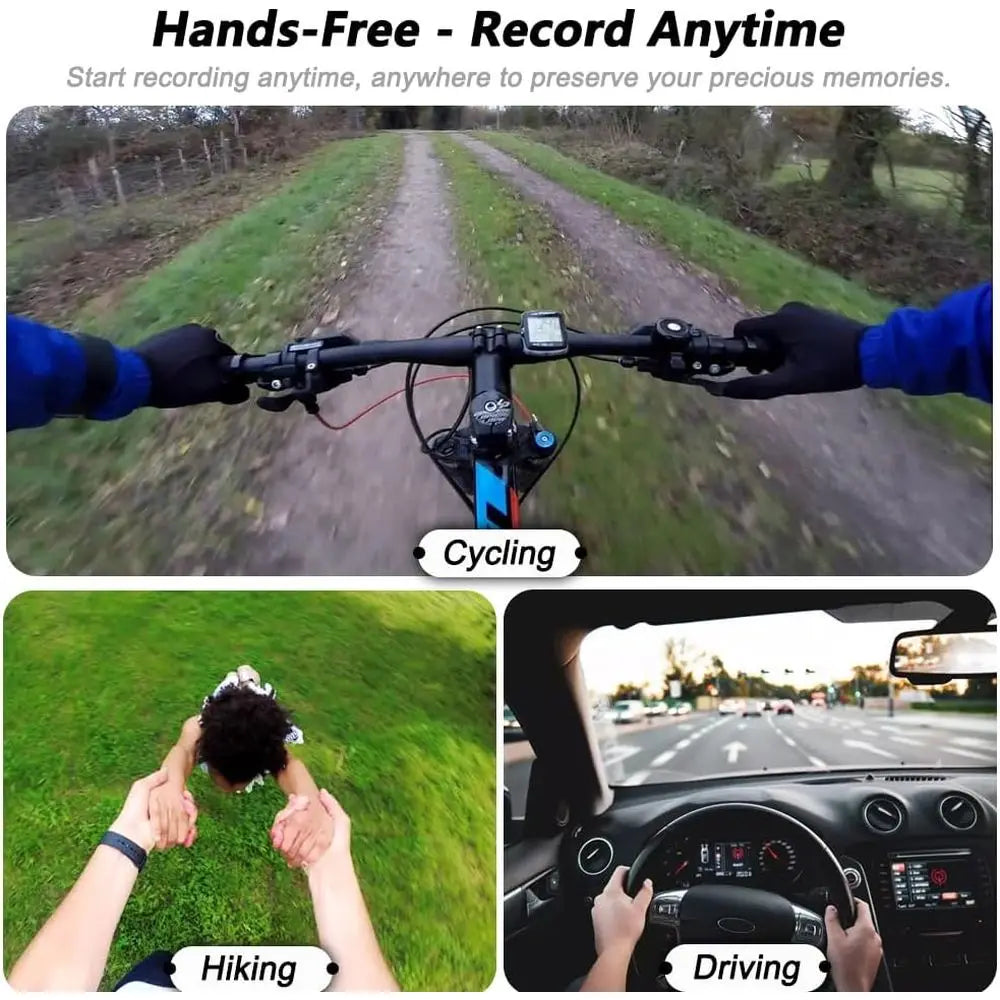 4K bærbart kropskamera med 180° linse, magnetclips og cykelholder