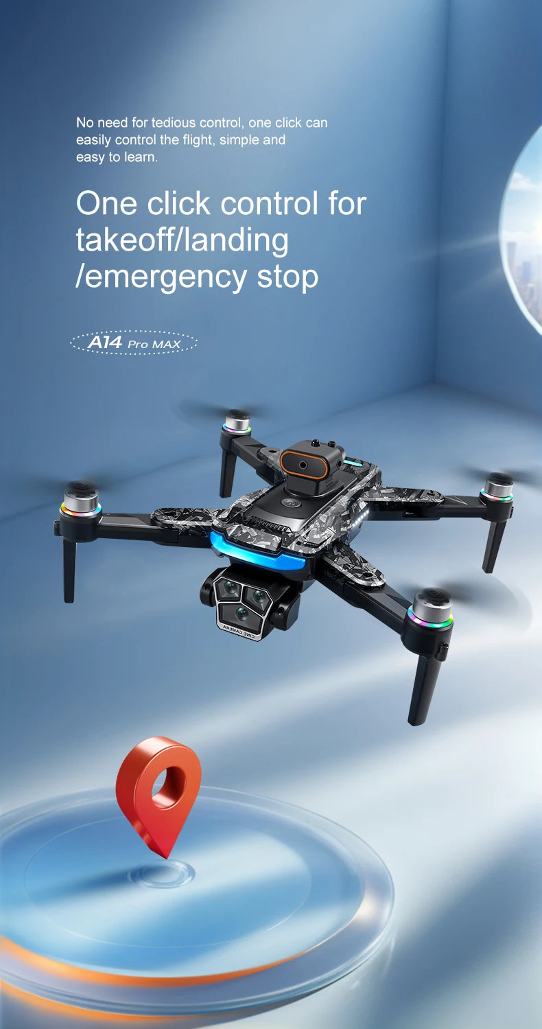 For Genuine A14 Pro Max GPS Brushless 8K Three Camera Obstacle Avoidance Foldable Quadcopter RC with screen Distance Drone Toys