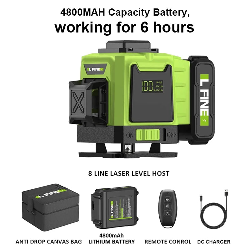 LFINE 3D/4D Laser Level 8/12/16 Lines Horizontal And Vertical With Remote Control 8 Lines 360°Self-leveling Laser Levels 