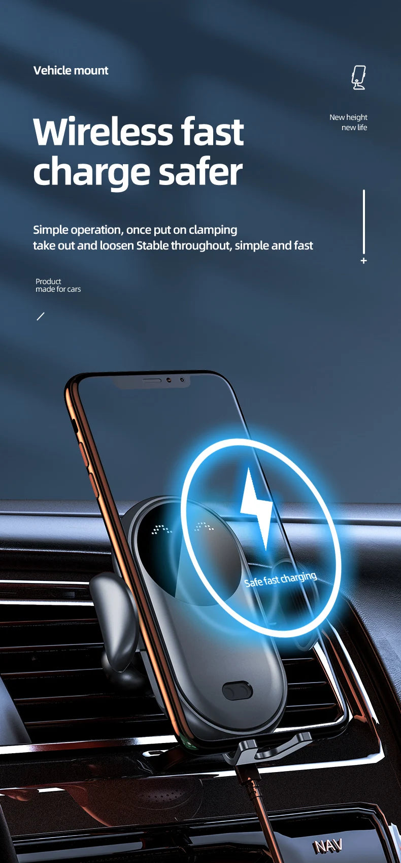 Wireless Car Charging Holder with Automatic Clamps