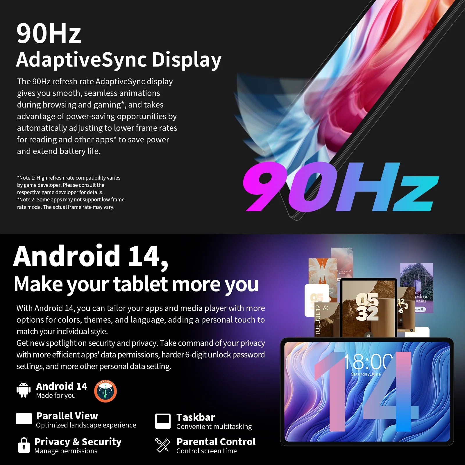 Teclast T60 12" Tablet Οθόνη 2K Android 14 T620 8-πύρηνος Μέγιστη 20GB RAM 256GB ROM 4G LTE τύπος C 8000mAh Γρήγορη Φόρτιση Widevine L1