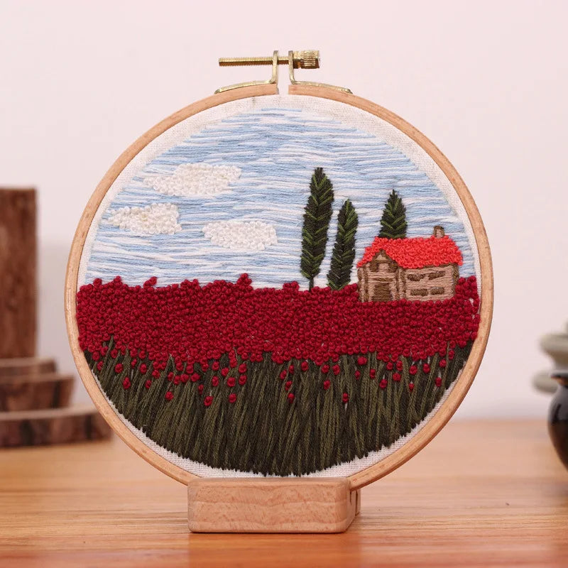 Printed Landscape Embroidery Kit, Hoop Options