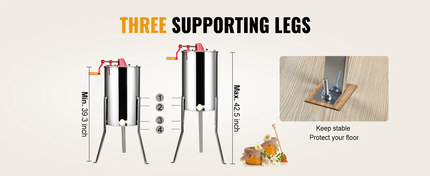 Manual 3-Frame Honey Extractor Stainless Steel Beekeeping Spinner