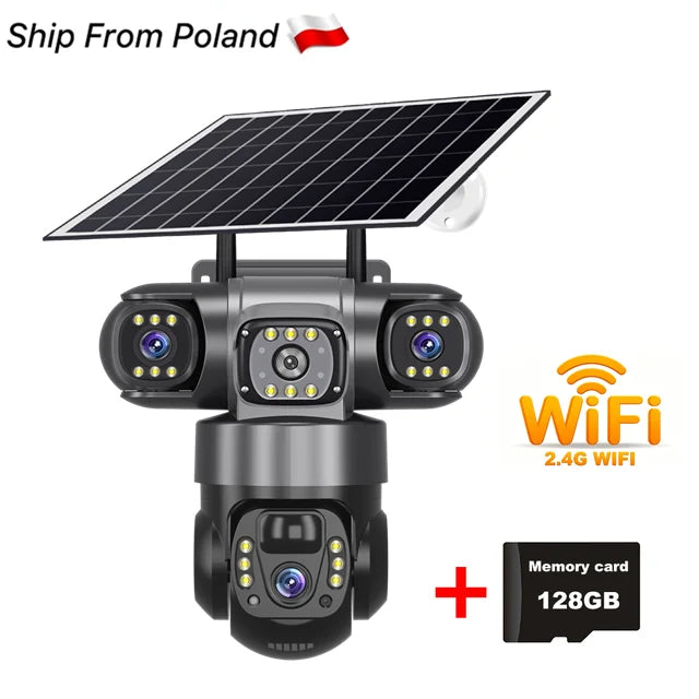 12MP Solar Outdoor PTZ Security Camera Triple Lens 360° Wireless