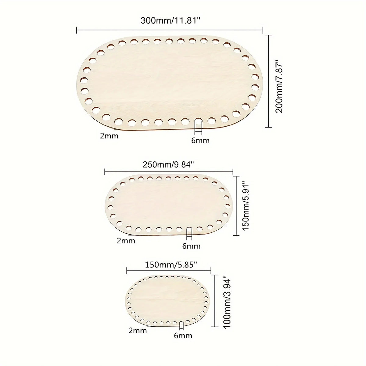 3 bases de cesto ovaladas de madera para crochet y tejido