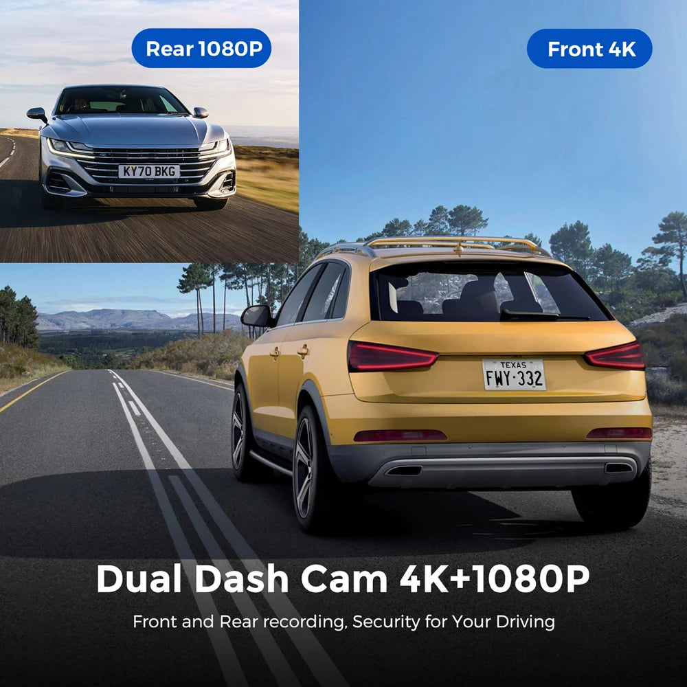 UHD 4K WiFi Dash Cam Dual Lens Driving Recorder Car DVR Optional 1080P Rear Lens Camera GPS 24H Parking Monitoring Black Box 