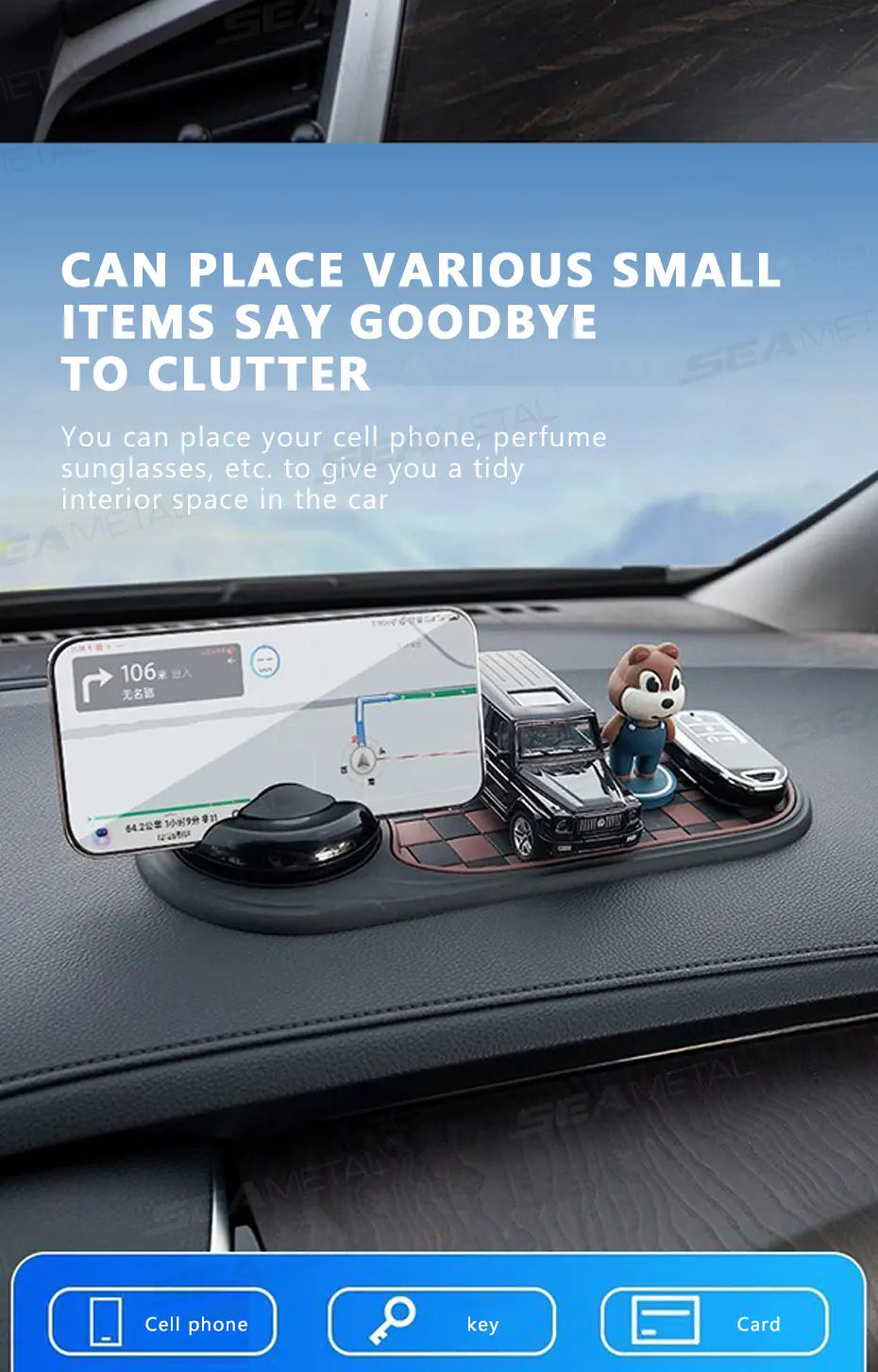 SEAMETAL Car Dashboard Phone Holder with Anti Slip Mat 360-Degree Rotation Stable Phone Mount Head-Up Auto Navigation Holder
