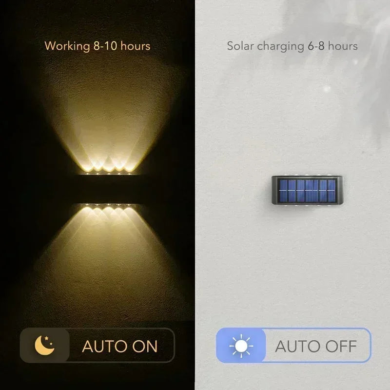 Solar Wall Light, IP65, 6 or 10 LED, White or Warm
