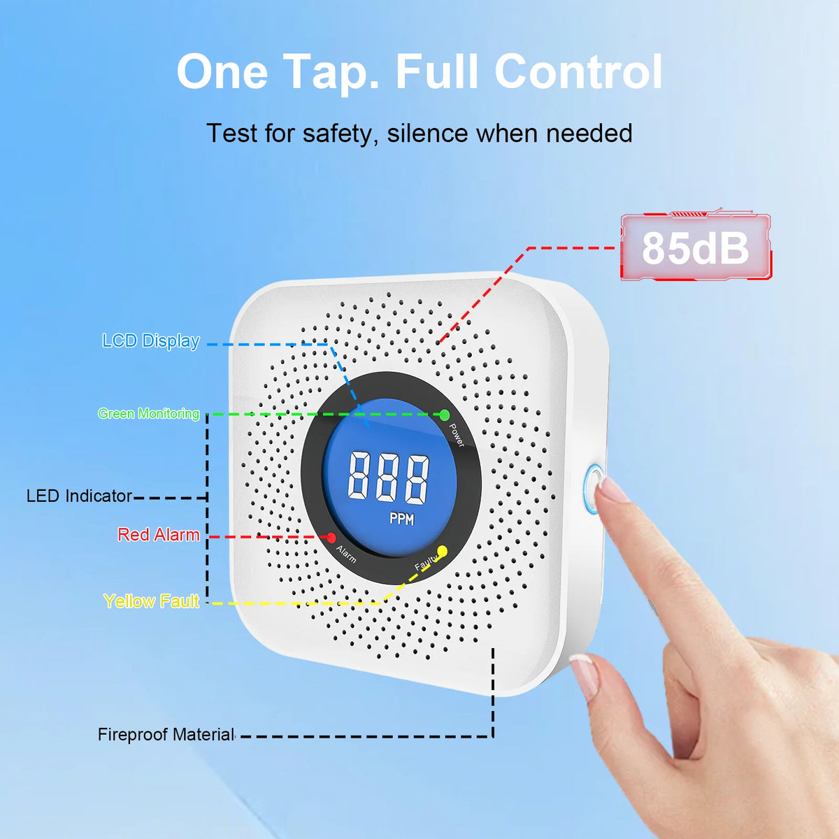 Carbon Monoxide Alarm Sensor with LCD Display, 85dB