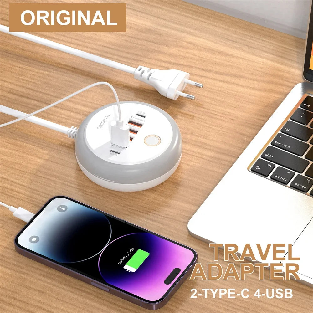Nabíjačka USB so šiestimi portmi a dotykovým nočným svetlom