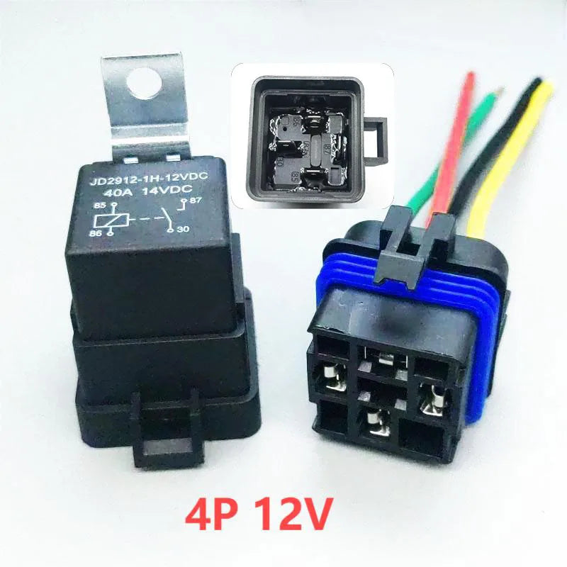 Relais automobile scellé et étanche, avec câblage intégré, DC12V/24V 40A 5 broches/4 broches, avec support et fils de 150mm