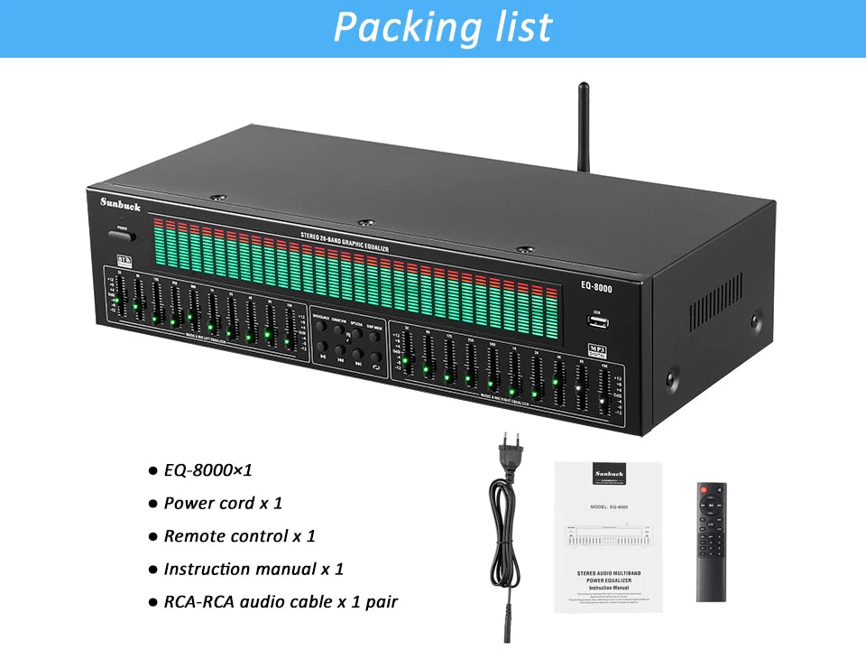 Stereo 20 Band Graphic Equalizer BT5.4 EQ8000 Music Spectrum Analysis 220V New Audio Player with EQ for Music Lovers