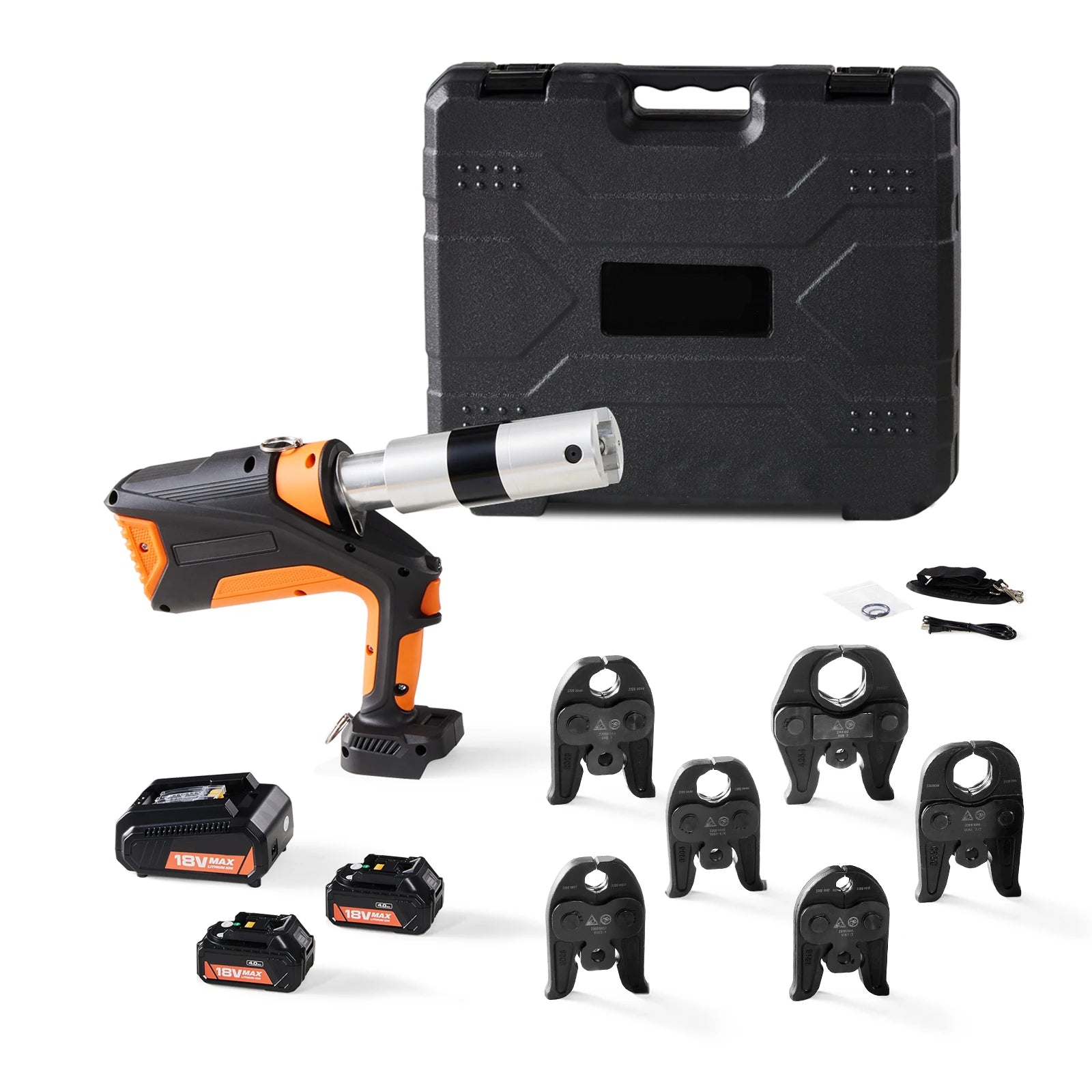 18V Electric Pipe Press Tool Kit with 6 Jaws for Copper, PEX & Steel