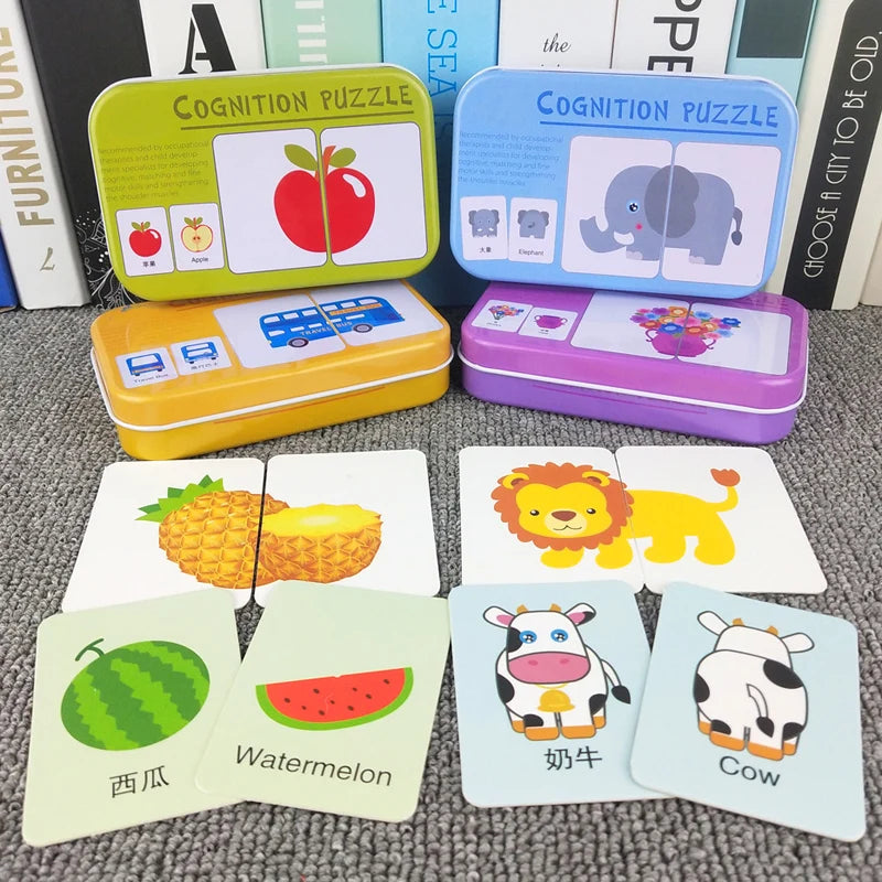 Baby Puzzle Montessori Educational Toys Wood 3D Puzzle Games Iron Box children Puzzles Jigsaw Wooden Puzzles For Kids 2 3 4 Year 