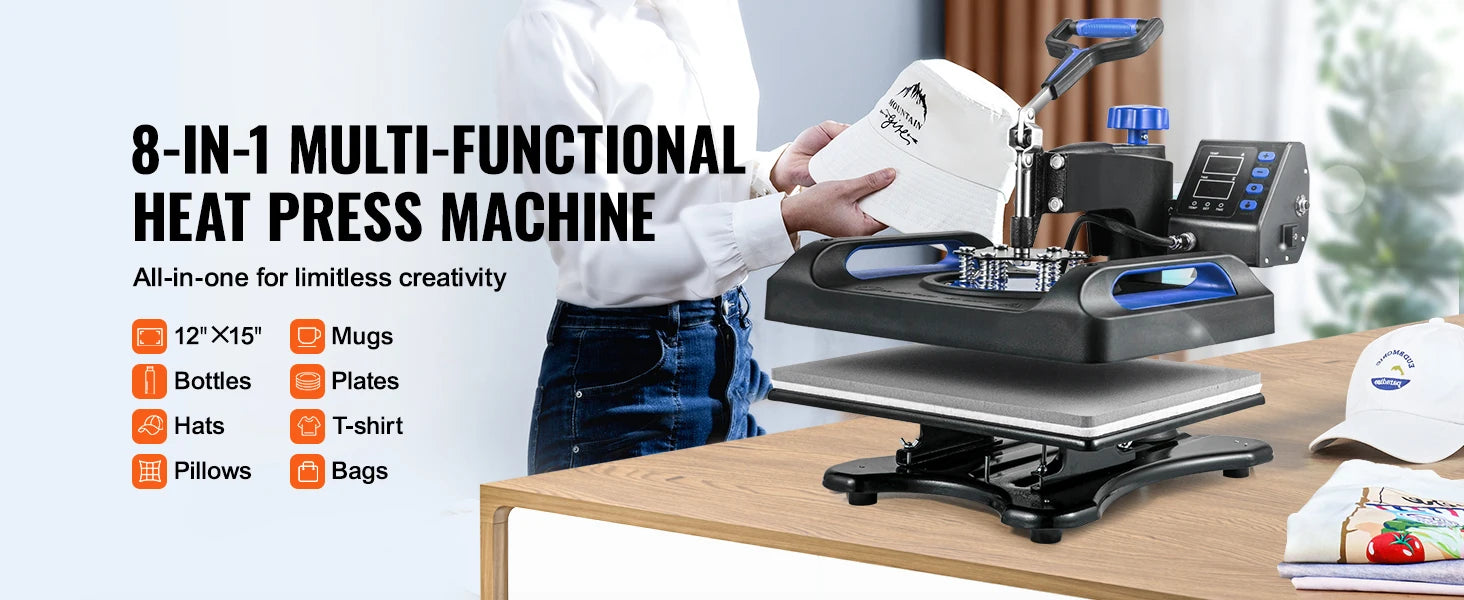 8-in-1 Heat Press Machine 12x15 Combo for T-Shirts, Mugs, Caps