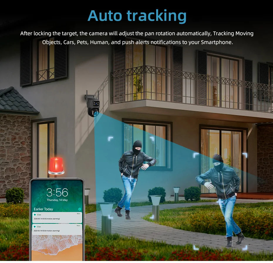 6MP Dual Lens WiFi PTZ Outdoor Security Camera with Human Detection