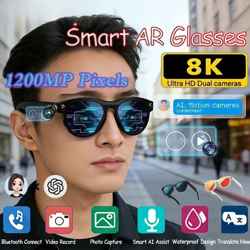 AI Smart Glasses with 8K Camera, Translation & Bluetooth Calls