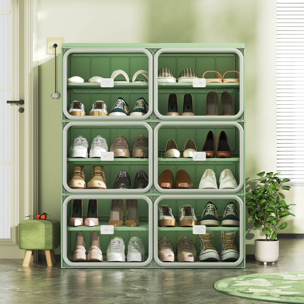 Νarrow Shoe Cabinet Folding Shoe Cabinet With Magnetic Door, Shoe Rack With 6 Doors And 12 Compartments, Shoe Cabinet, For 24 Pairs Of Shoes, 85 X 34 X 108 cm, Plastic Storage Cabinet, For Living Room, Bedroom, Hallway
